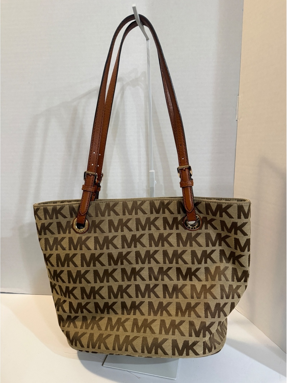 Michael Kors beige brown MK logo tote bag